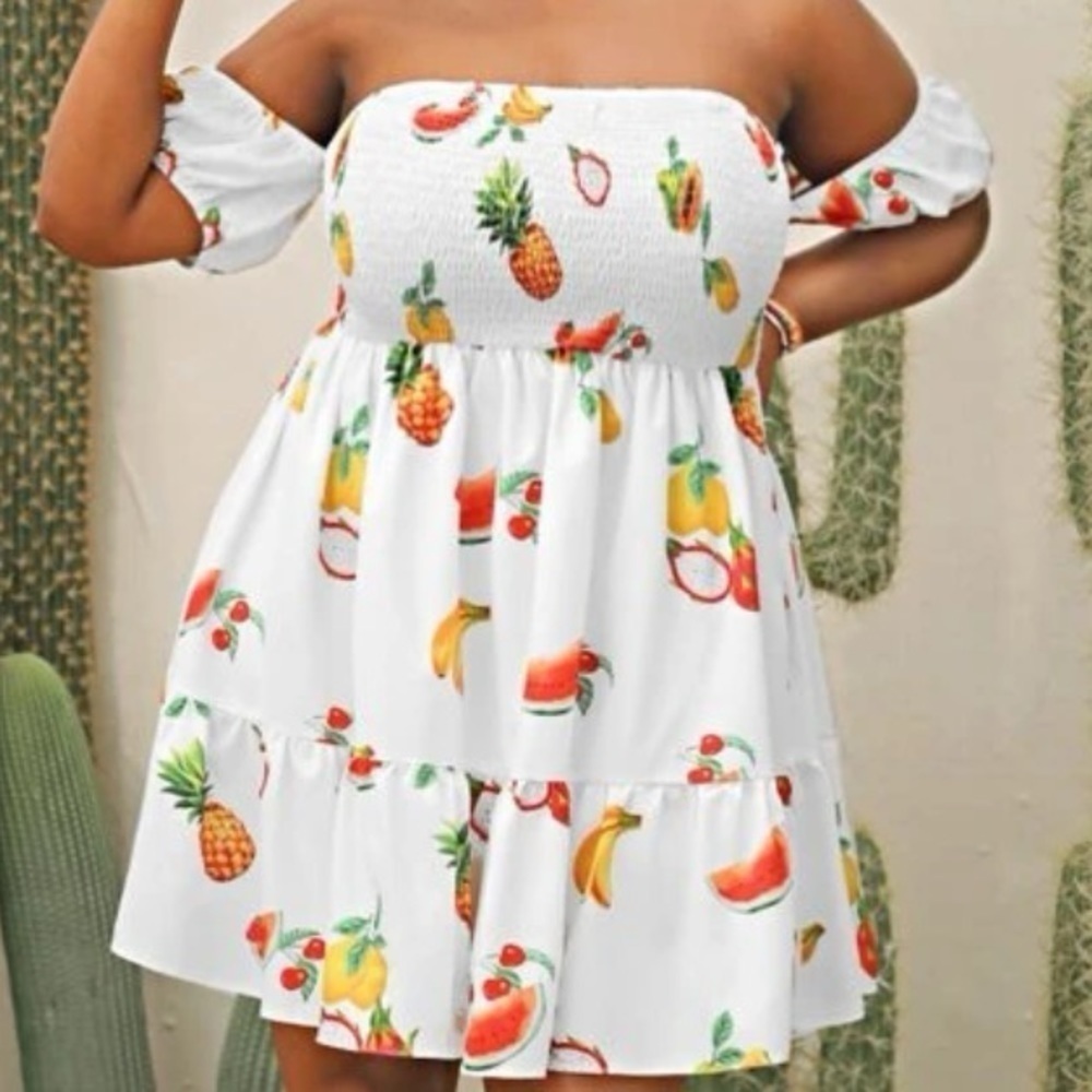 Casual Tropical Print Off The Shoulder Summer Dress - Picture 2 of 10